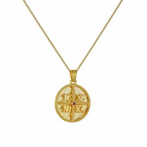 Φυλαχτό Διπλής Όψης Χρυσό Κ14 Κωνσταντινάτο Με Αλυσίδα 45cm AFP-20540YAL