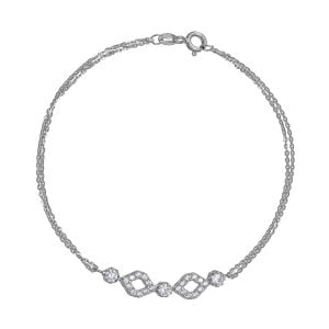 Βραχιόλι Λευκόχρυσο 14Κ Γυναικείο Με Διπλή Αλυσίδα & Στοιχεία Σε Σχήμα Ρόμβο Και Στρόγγυλα Καστόνια Με Λευκές Πέτρες Ζιργκόν MSV-21549W