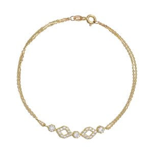 Βραχιόλι Χρυσό 14Κ Γυναικείο Με Διπλή Αλυσίδα & Στοιχεία Σε Σχήμα Ρόμβο Και Στρόγγυλα Καστόνια Με Λευκές Πέτρες Ζιργκόν MSV-21549Y