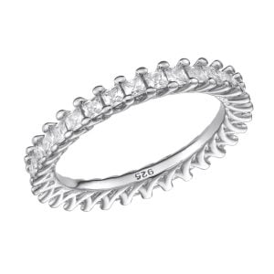 Δαχτυλίδι Ασημένιο 925 Ολόβερο Με Τετράγωνες Λευκές Πέτρες Ζιργκόν ASM-21665W