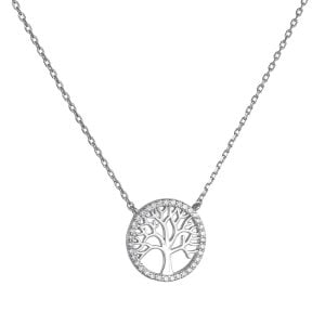 Κολιέ Δέντρο Της Ζωής Ασημένιο 925 Με Λευκές Πέτρες Ζιργκόν Περιμετρικά ASZ-21663W