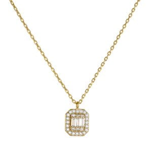 Κολιέ Aσημένιο 925 Επιχρυσωμένο Με Τετράγωνο Μοτιφ Με Λευκές Πέτρες Ζιργκον ASZ-21653Y