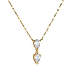 Κολιέ Ασημένιο 925 Επιχρυσωμένο Με Λευκές Πέτρες Ζιργκόν ASZ-21660Y