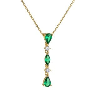 Κολιέ Ασημένιο 925 Επιχρυσωμένο Κρεμαστό Με Λευκές & Πράσινες Πέτρες Ζιργκόν ASZ-21627Y