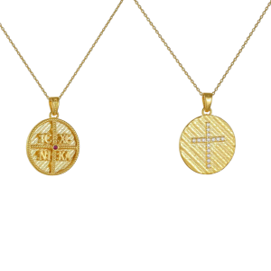 Φυλαχτό Διπλής Όψης Χρυσό Κ14 Κωνσταντινάτο Με Αλυσίδα 45cm AFP-20540YAL