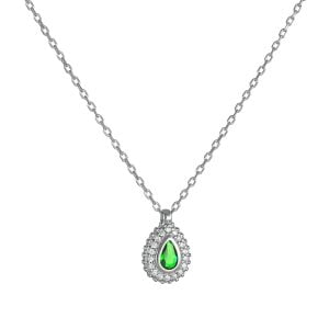 Κολιέ Ροζέτα Ασημένιο 925 Σε Σχήμα Δάκρυ Με Πράσινη Πέτρα Στο Κέντρο & Λευκές Περιμετρικά ASZ-21613W