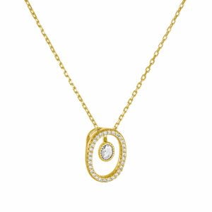 Κολιέ Οβαλ Με Λευκές Πέτρες Ζιργκόν Ασημένιο 925 Επιχρυσωμένο ASZ-21646Y