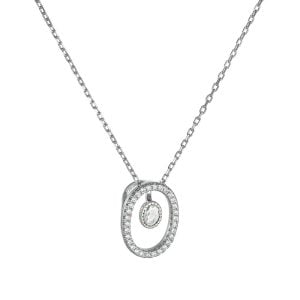 Κολιέ Οβαλ Με Λευκές Πέτρες Ζιργκόν Ασημένιο 925 ASZ-21646W