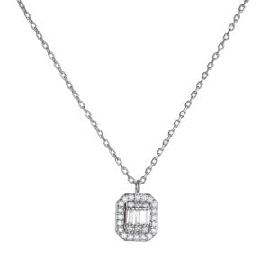 Κολιέ Aσημένιο 925 Με Τετράγωνο Μοτιφ Με Λευκές Πέτρες Ζιργκον ASZ-21653W