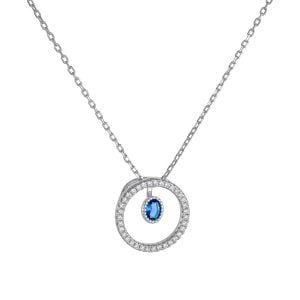 Κολιέ Κύκλος Με Λευκές Πέτρες Ζιργκόν & Καστόνι Με Μπλε Πέτρα Στο Κέντρο Ασημένιο 925 ASZ-21648W
