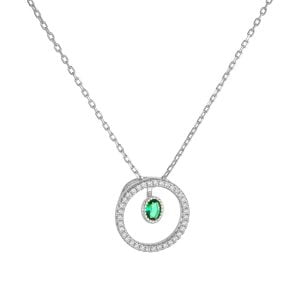 Κολιέ Κύκλος Με Λευκές Πέτρες Ζιργκόν & Καστόνι Με Πράσινη Πέτρα Στο Κέντρο Ασημένιο 925 ASZ-21647W