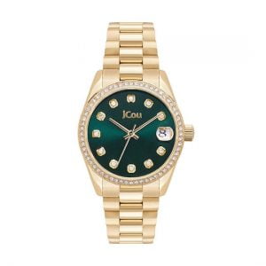 Ρολόι Γυναικείο JCOU Με Μπρασελέ Σε Χρυσό Χρώμα & Λουρί Σε Πράσινο Χρώμα JU19060-1
