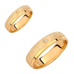 Ζευγάρι Βέρες Γάμου-Αρραβώνα Χρυσές Με Λευκή Πέτρα Ζιργκόν VLV-627-1010245Y