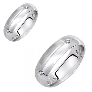 Ζευγάρι Βέρες Γάμου-Αρραβώνα Λευκόχρυσες Με Λευκές Πέτρες Ζιργκόν VLV-710-1010216W