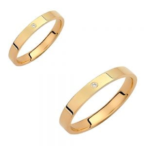 Ζευγάρι Βέρες Γάμου-Αρραβώνα Χρυσές Με Λευκή Πέτρα Ζιργκόν VLV-901-1010201Y