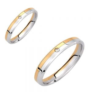 Ζευγάρι Βέρες Γάμου-Αρραβώνα Δίχρωμες Με Λευκή Πέτρα Ζιργκόν VLV-926-1010204D