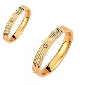 Ζευγάρι Βέρες Γάμου-Αρραβώνα Χρυσές Με Λευκή Πέτρα Ζιργκόν VLV-936-1010203Y