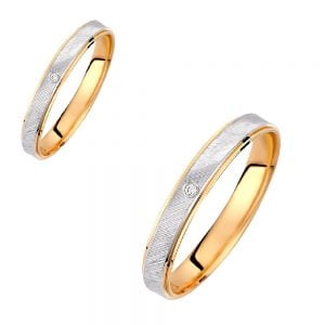 Ζευγάρι Βέρες Γάμου-Αρραβώνα Δίχρωμες Με Λευκή Πέτρα Ζιργκόν VLV-948-010205D