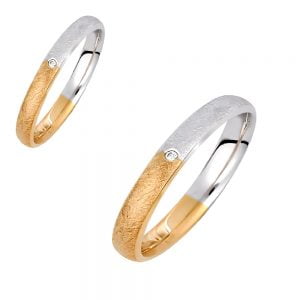 Ζευγάρι Βέρες Γάμου-Αρραβώνα Δίχρωμες Με Λευκή Πέτρα Ζιργκόν VLV-982-1010233D