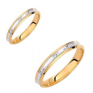 Ζευγάρι Βέρες Γάμου-Αρραβώνα Δίχρωμες Με Λευκή Πέτρα Ζιργκόν VLV-990-1010231D