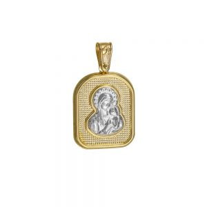 Φυλαχτό Παναγία Χρυσό 14Κ Ζαγρέ Με Λευκόχρυσο Ένθετο Ανάγλυφο Με Την Παναγία APP-21867Y