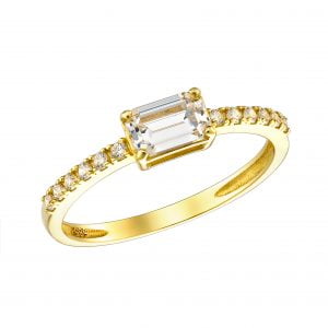 Γυναικείο Δαχτυλίδι Χρυσό14Κ Με Λευκή Πέτρα Ζιργκον BAGUETTE & Στρόγγυλες Κατά Μήκος MSD-21744Y