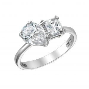 Δαχτυλίδι Λευκόχρυσο 14Κ Με Λευκές Πέτρες Ζιργκόν Σε Σχήμα Δάκρυ & Τετράγωνο MSD-21778W