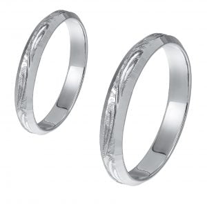 Ζευγάρι Βέρες Γάμου-Αρραβώνα Λευκόχρυσες Με Σκάλισμα MLV-12-101035W