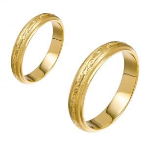 Ζευγάρι Βέρες Γάμου-Αρραβώνα Χρυσές Με Σκάλισμα MLV-13A-101037Y