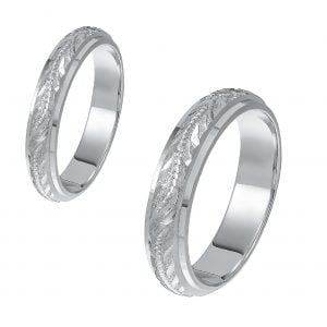 Ζευγάρι Βέρες Γάμου-Αρραβώνα Λευκόχρυσες Με Σκάλισμα MLV-13-101036W