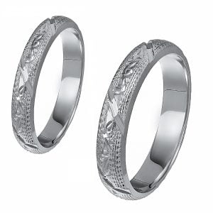 Ζευγάρι Βέρες Γάμου-Αρραβώνα Λευκόχρυσες Με Σκάλισμα MLV-141-101038W