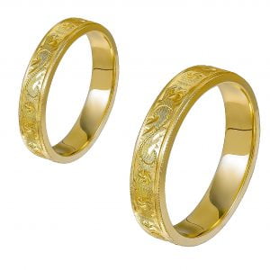 Ζευγάρι Βέρες Γάμου-Αρραβώνα Χρυσές Με Σκάλισμα MLV-144-101039Y