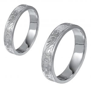 Ζευγάρι Βέρες Γάμου-Αρραβώνα Λευκόχρυσες Με Σκάλισμα MLV-144-101039W