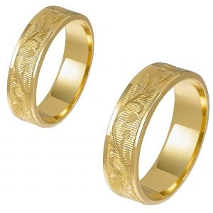 Ζευγάρι Βέρες Γάμου-Αρραβώνα Χρυσές Με Σκάλισμα MLV-44-101038Y