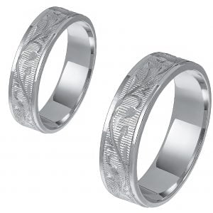 Ζευγάρι Βέρες Γάμου-Αρραβώνα Λευκόχρυσες Με Σκάλισμα MLV-44-101038W