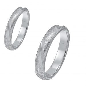 Ζευγάρι Βέρες Γάμου-Αρραβώνα Λευκόχρυσες Ματ Με Λοξές Γραμμές Λουστρέ MLV-538-101027W