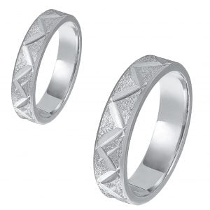 Ζευγάρι Βέρες Γάμου-Αρραβώνα Λευκόχρυσες Ζαγρέ Με Λουστρέ Σχέδια MLV-545-101045W