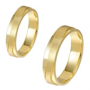 Ζευγάρι Βέρες Γάμου-Αρραβώνα Χρυσές Λουστρέ Με Ένθετο Λοξό Κομμάτι Ματ MLV-550-101015Y