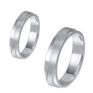 Ζευγάρι Βέρες Γάμου-Αρραβώνα Λευκόχρυσες Λουστρέ Με Ένθετο Λοξό Κομμάτι Ματ MLV-550-101015W