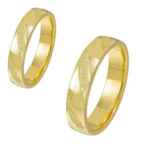 Ζευγάρι Βέρες Γάμου-Αρραβώνα Χρυσές Λουστρέ Με Ζαγρέ Σχέδια MLV-569-101046Y