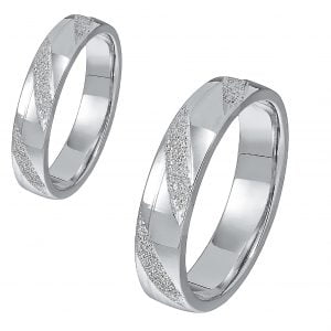 Ζευγάρι Βέρες Γάμου-Αρραβώνα Λευκόχρυσες Λουστρέ Με Ζαγρέ Σχέδια MLV-569-101046W