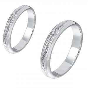Ζευγάρι Βέρες Γάμου-Αρραβώνα Λευκόχρυσες Με Σκάλισμα MLV-IE-101042W