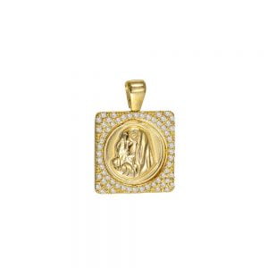 Φυλαχτό Παναγία Χρυσό 14Κ  Τετράγωνο Με Λευκές Πέτρες Ζιργκόν Περιμετρικά LDK-21913Y