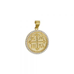 Φυλαχτό Χρυσό Κωνσταντινάτο 14Κ “IC XC NI KA” Με Λευκές Πέτρες Ζιργκόν Περιμετρικά LDK-21914Y