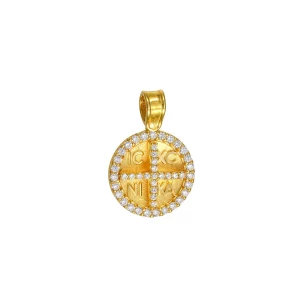 Φυλαχτό Διπλής Όψης Κωνσταντινάτο Χρυσό 14Κ Στρόγγυλο Με “IC XC NI KA” & Κωνσταντινάτο ANK-21916Y