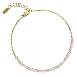 Βραχιόλι Χρυσό 14K Γυναικείο Με Αλυσίδα & Λευκές Πέτρες Ζιργκόν AMV-21790Y