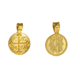 Φυλαχτό Διπλής Όψης Κωνσταντινάτο Χρυσό 14Κ Στρόγγυλο Με Ανάγλυφο “IC XC NI KA” & Κωνστνατινάτο ANK-21908Y