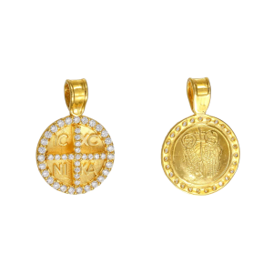 Φυλαχτό Διπλής Όψης Κωνσταντινάτο Χρυσό 14Κ Στρόγγυλο Με “IC XC NI KA” & Κωνσταντινάτο ANK-21916Y