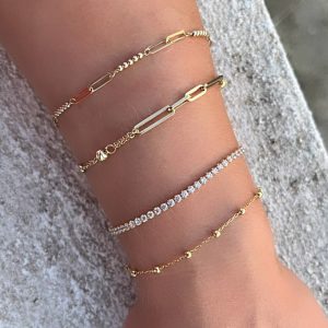 Βραχιόλι Χρυσό 14K Γυναικείο Με Αλυσίδα & Λευκές Πέτρες Ζιργκόν AMV-21790Y