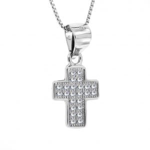 Κολιέ Σταυρός Ασημένιο 925 Με Λευκές Πέτρες Ζιργκόν ASZ-22137W